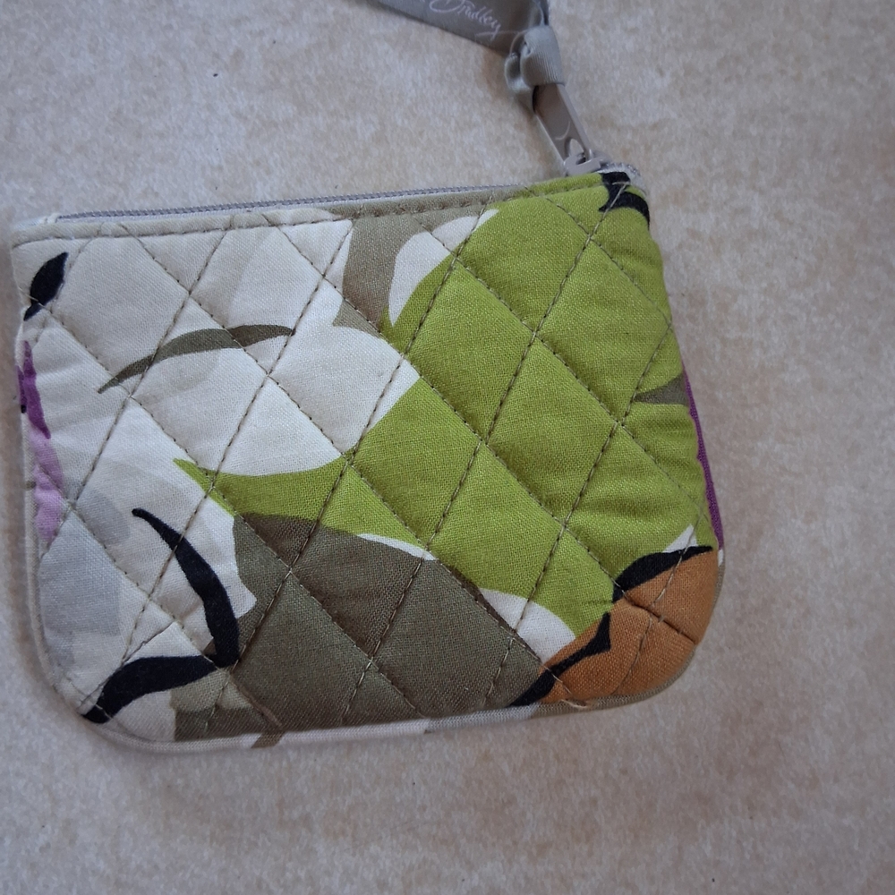 Vera Bradley Quilted Floral Wristlet in Lime, Beige & Orange
